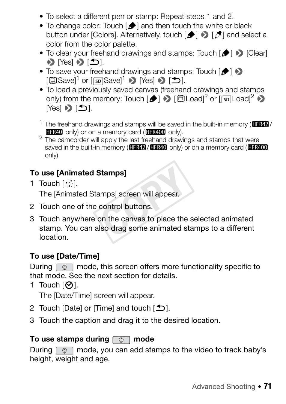 Cop y | Canon VIXIA HF R42 User Manual | Page 71 / 197