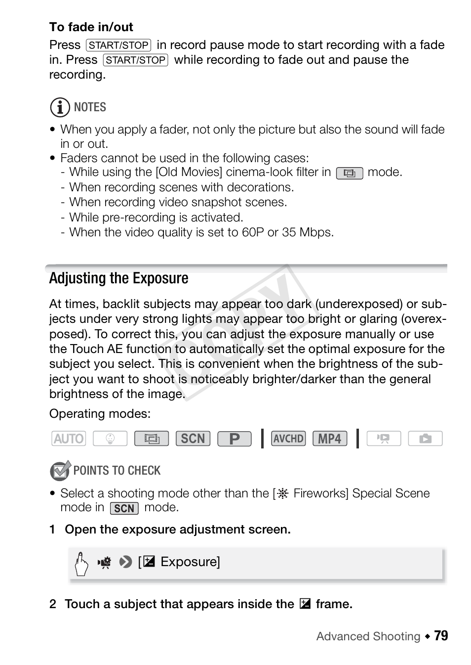 Adjusting the exposure, Cop y | Canon VIXIA HF R42 User Manual | Page 79 / 197