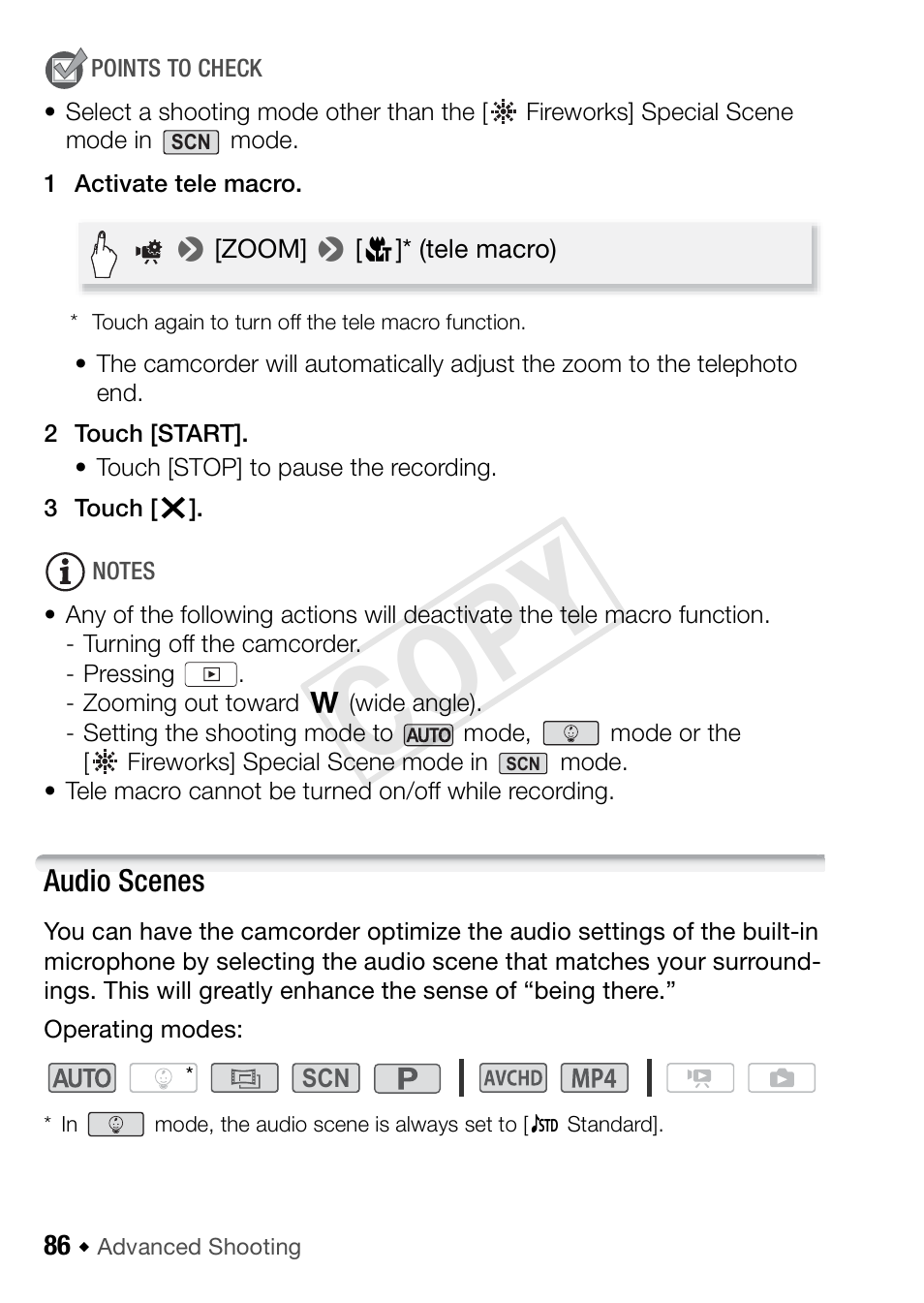 Audio scenes, Cop y | Canon VIXIA HF R42 User Manual | Page 86 / 197