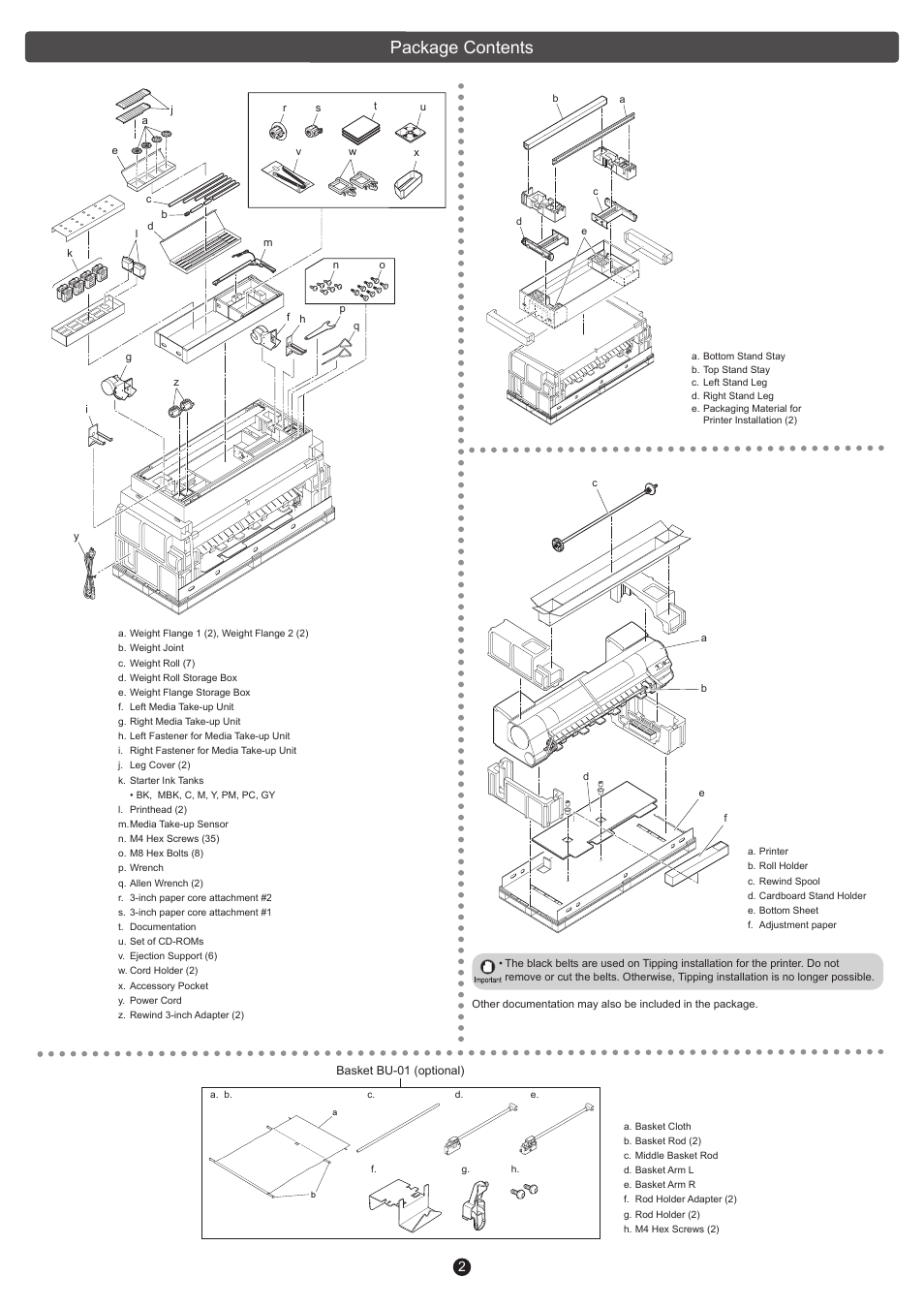 Package contents | Canon imagePROGRAF iPF9400S User Manual | Page 2 / 20