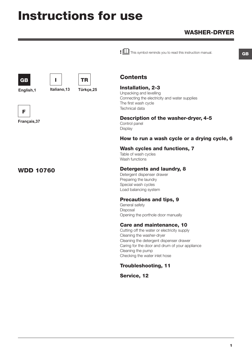 Hotpoint Ariston WDD 10760 User Manual | 48 pages