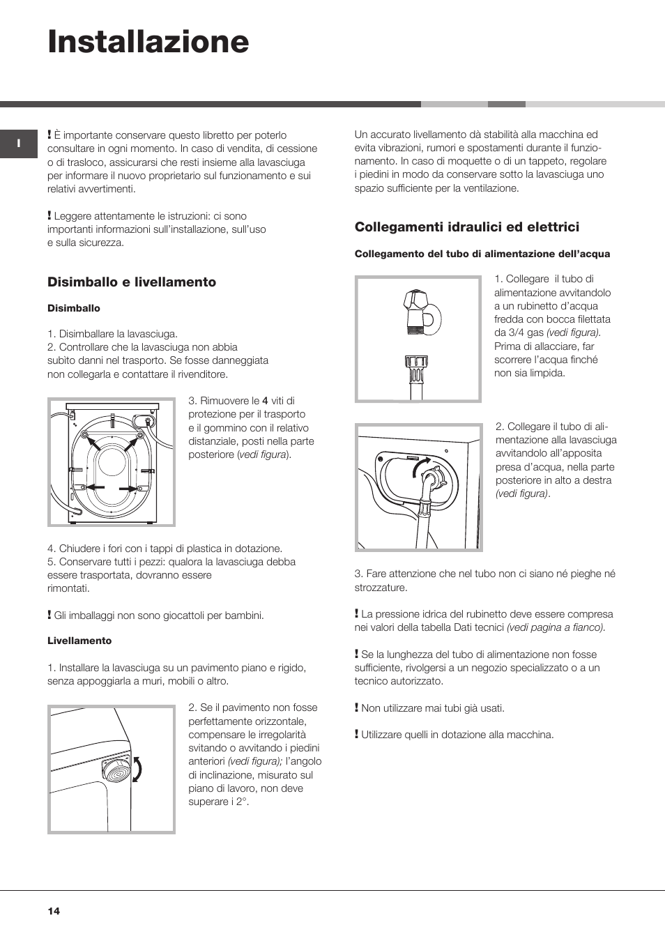 Installazione | Hotpoint Ariston WDD 10760 User Manual | Page 14 / 48