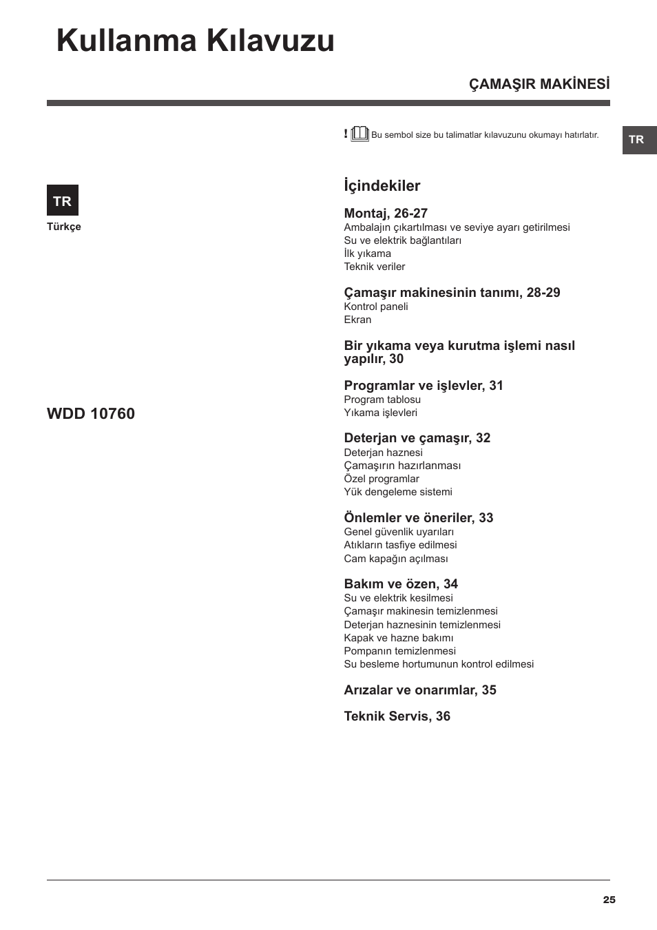 Kullanma kılavuzu, Içindekiler | Hotpoint Ariston WDD 10760 User Manual | Page 25 / 48