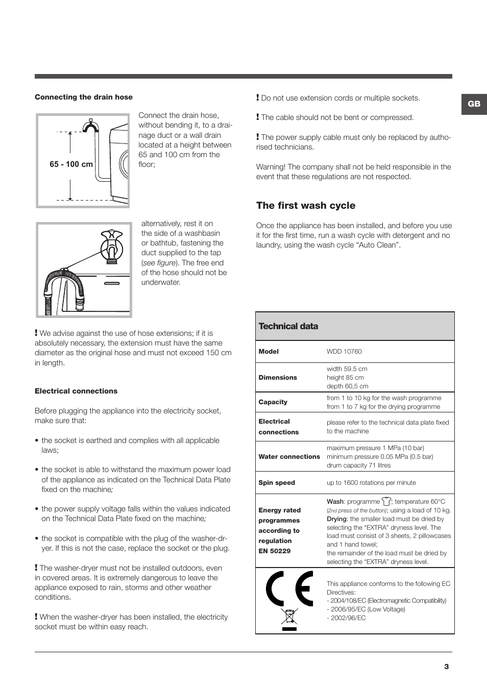 The first wash cycle | Hotpoint Ariston WDD 10760 User Manual | Page 3 / 48