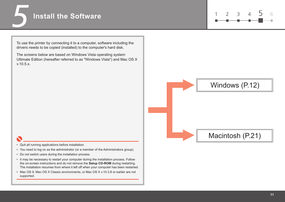 Install the software, Macintosh (p.21) windows (p.12) | Canon PIXMA Pro9500 Mark II User Manual | Page 13 / 36