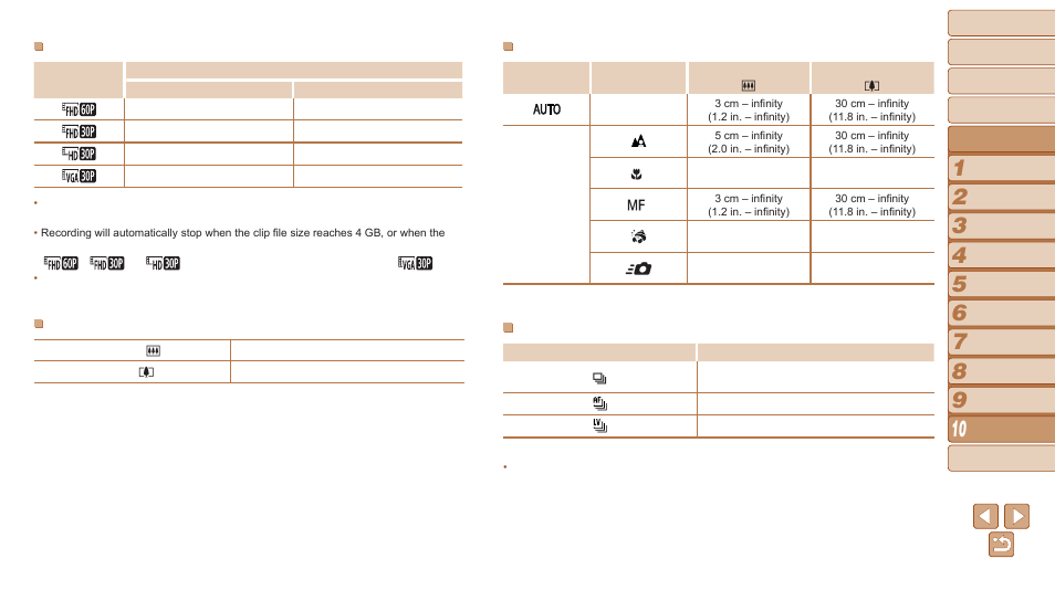 Flash range, Range (shooting range), see “shooting range, See “recording time per memory card | Refer to “shooting range, For details on the range of each focus range, Mode, see “shooting range, Details on the focusing range, see “shooting range, Shooting range | Canon PowerShot S120 User Manual | Page 206 / 215