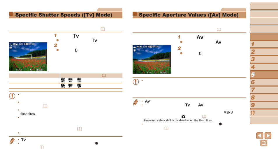Specific shutter speeds ([tv] mode), Specific aperture values ([av] mode) | Canon PowerShot S120 User Manual | Page 94 / 215