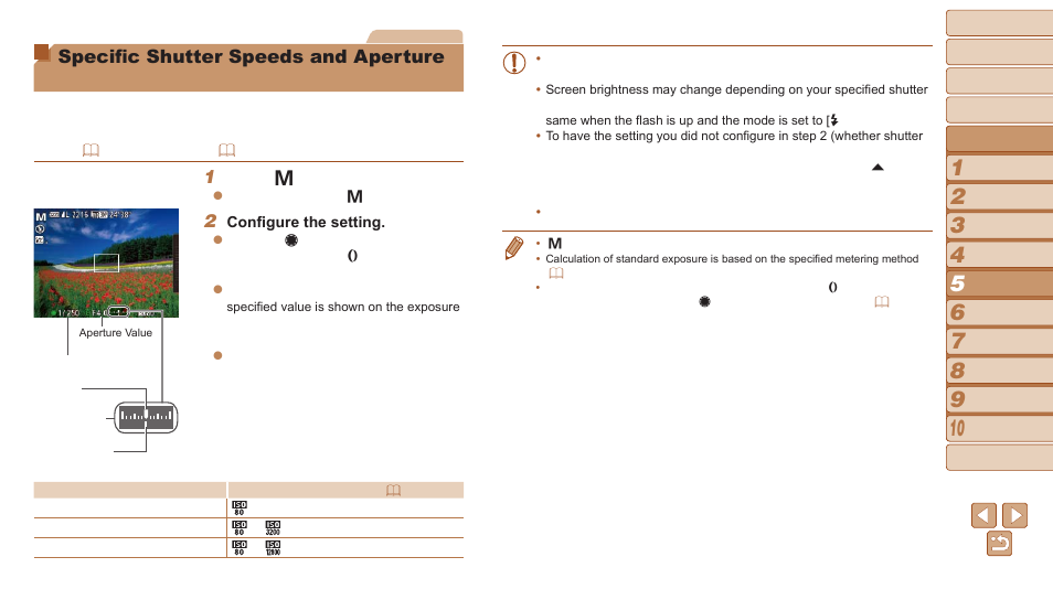 Specific shutter speeds and, Aperture values ([m] mode), Specific shutter speeds and aperture values | M] mode) | Canon PowerShot S120 User Manual | Page 95 / 215