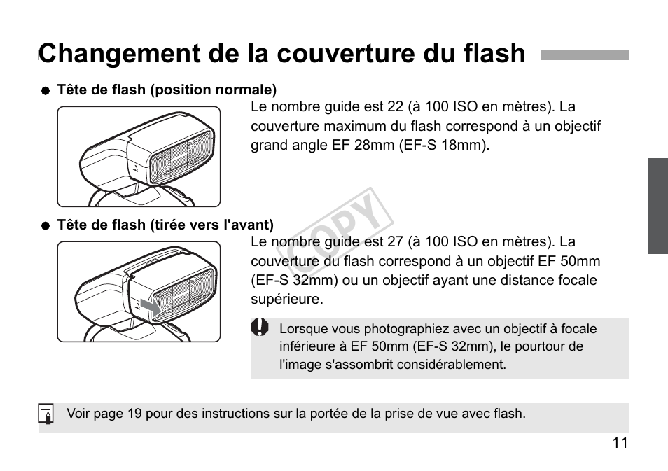 Cop y, Changement de la couverture du flash | Canon Speedlite 270EX User Manual | Page 37 / 76