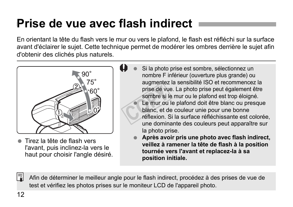 Cop y, Prise de vue avec flash indirect | Canon Speedlite 270EX User Manual | Page 38 / 76