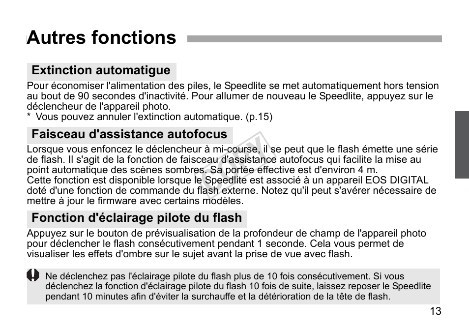 Cop y, Autres fonctions | Canon Speedlite 270EX User Manual | Page 39 / 76