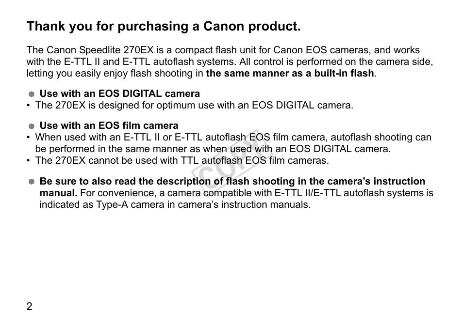 Cop y | Canon Speedlite 270EX User Manual | Page 4 / 76