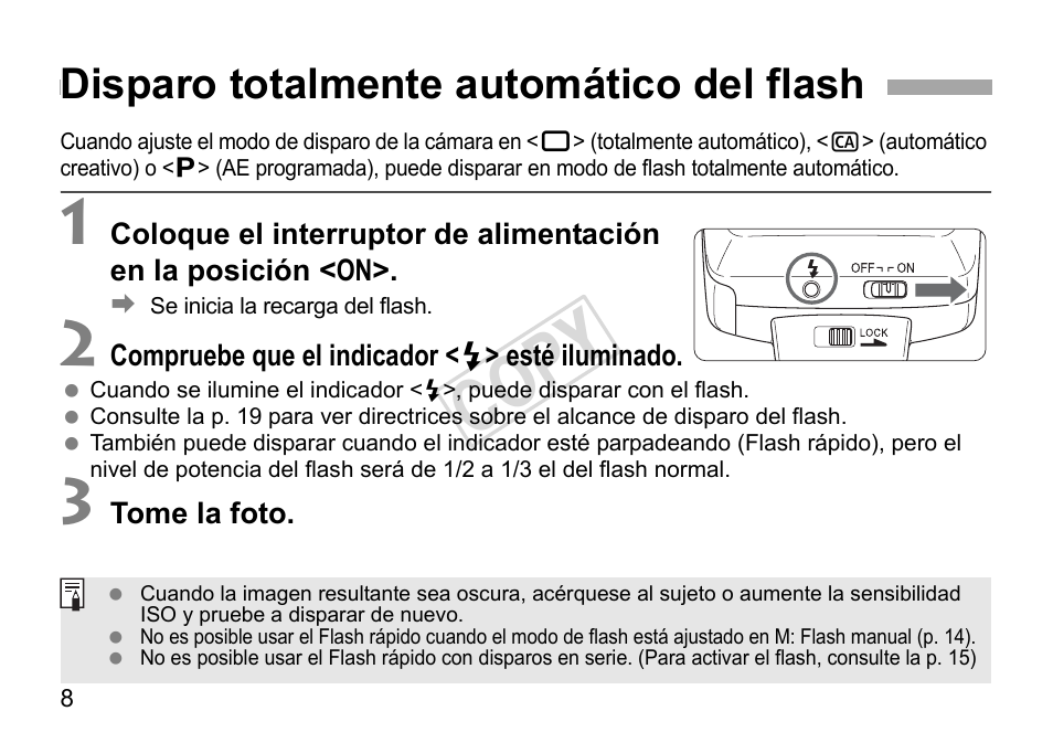 Cop y, Disparo totalmente automático del flash | Canon Speedlite 270EX User Manual | Page 58 / 76