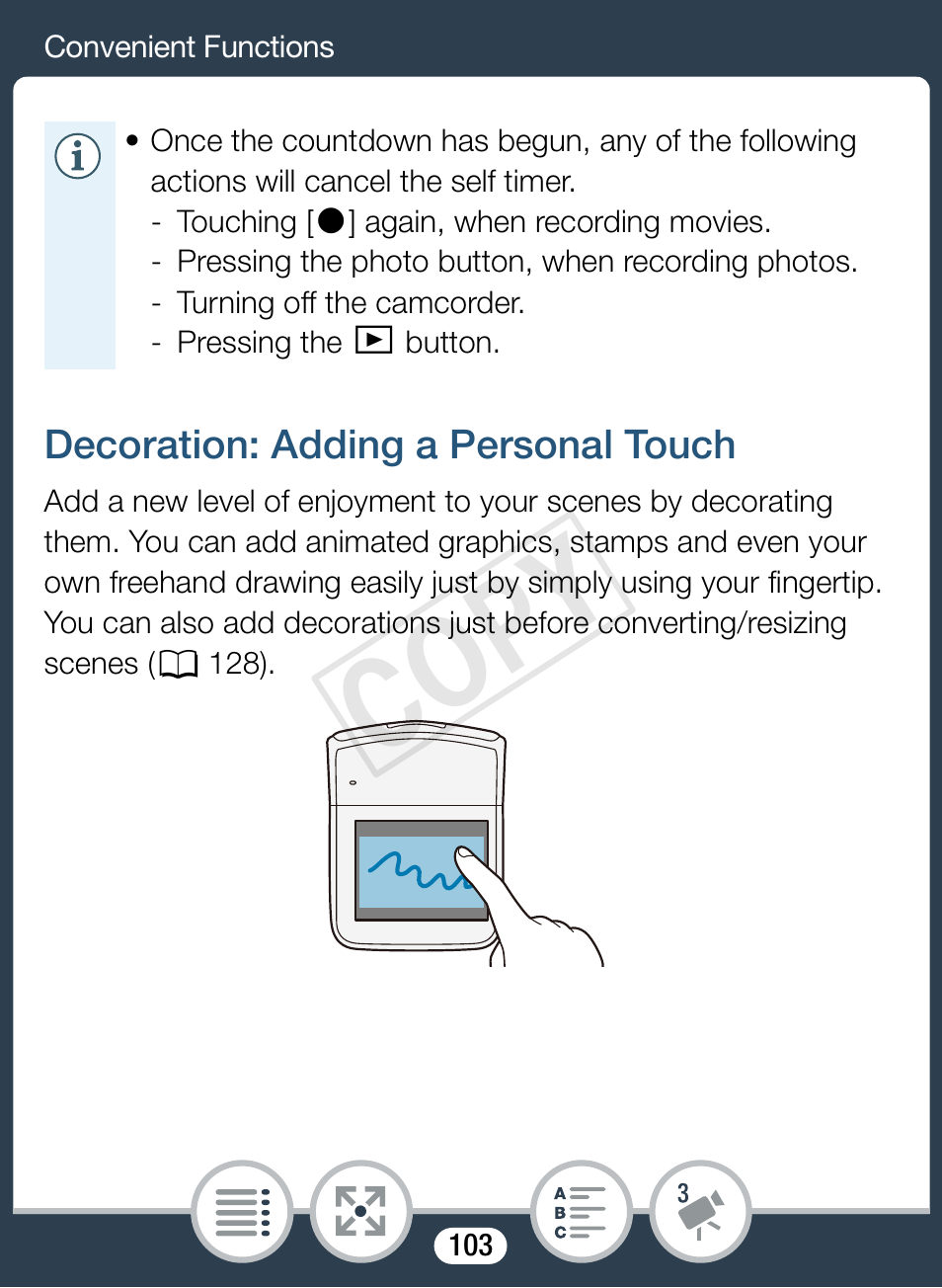 Decoration: adding a personal touch, Cop y | Canon VIXIA mini User Manual | Page 103 / 253