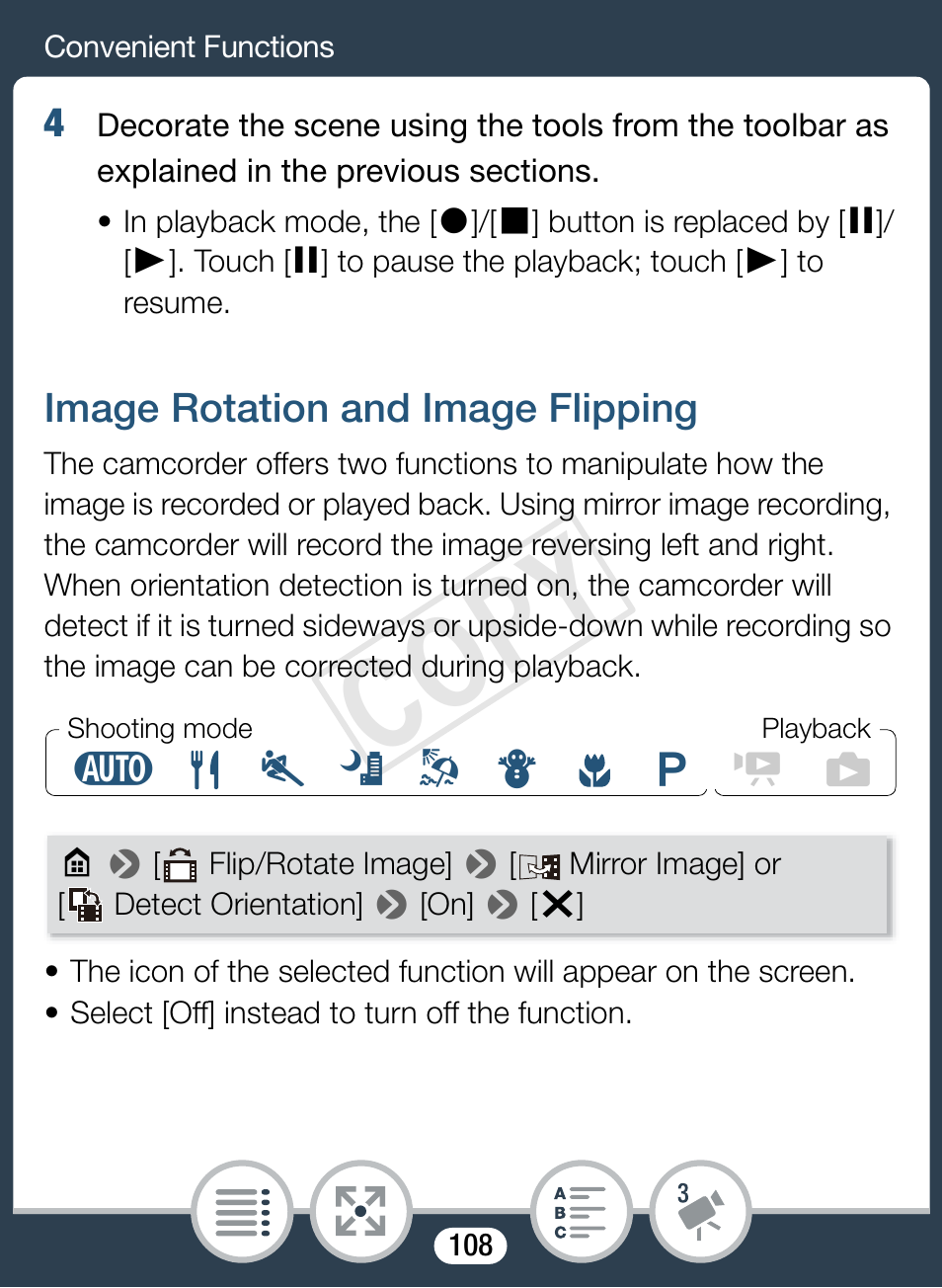 Image rotation and image flipping, Cop y | Canon VIXIA mini User Manual | Page 108 / 253