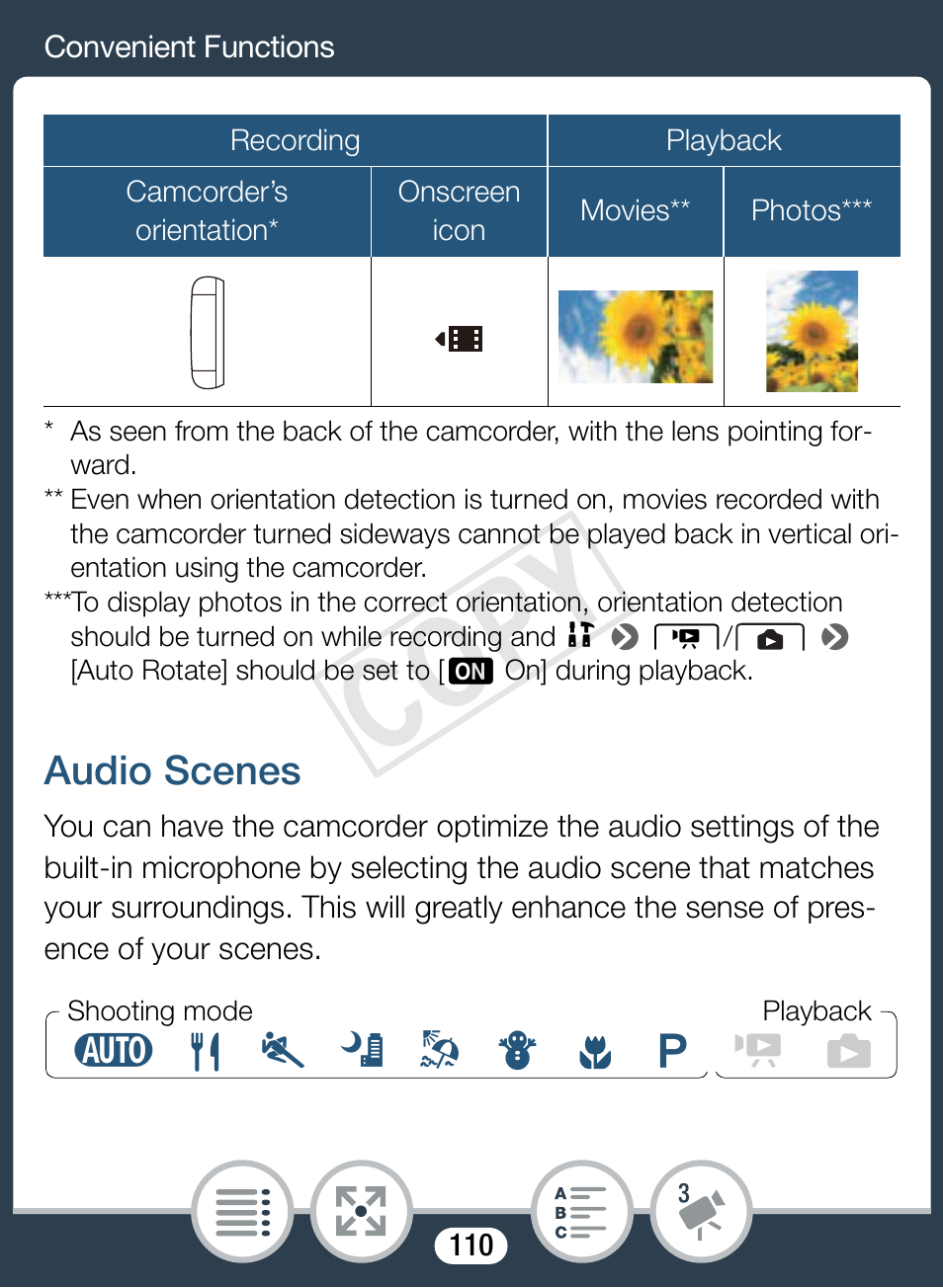 Audio scenes, Cop y | Canon VIXIA mini User Manual | Page 110 / 253