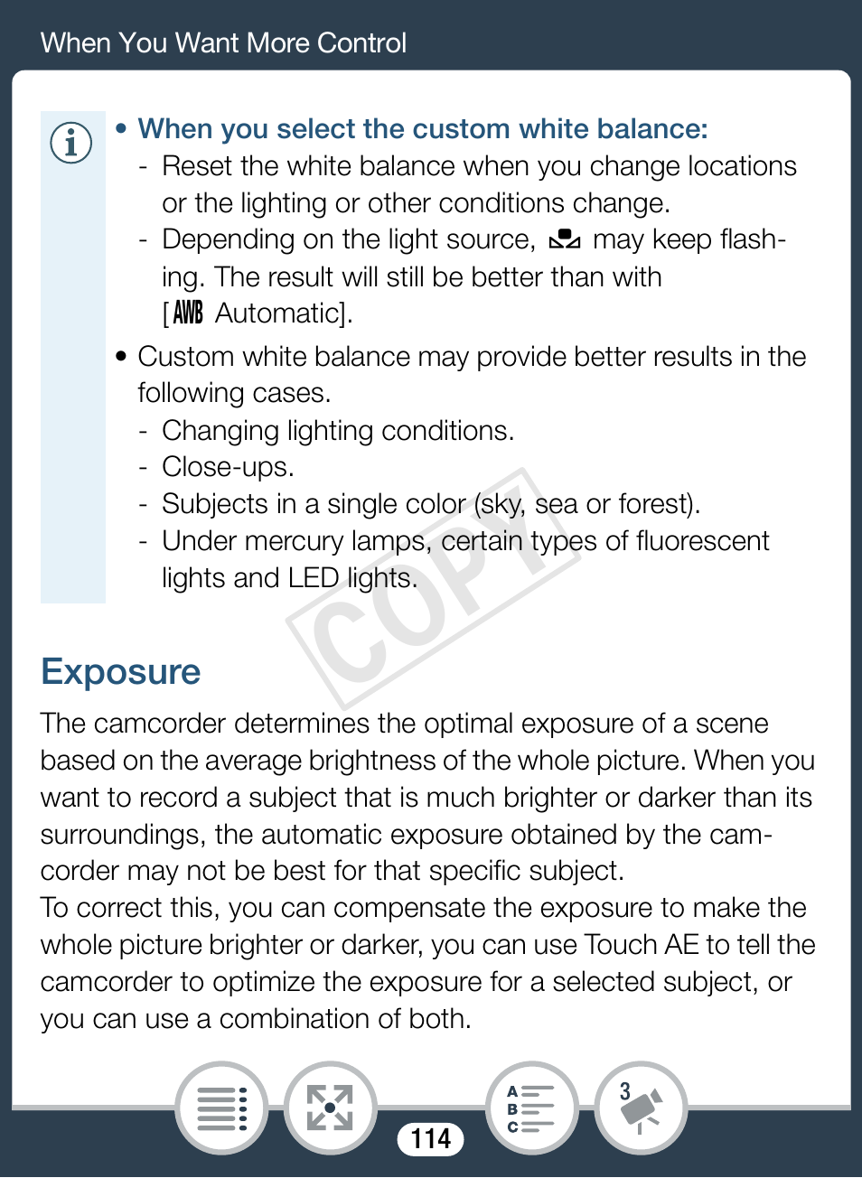 Exposure, 114), an, Cop y | Canon VIXIA mini User Manual | Page 114 / 253