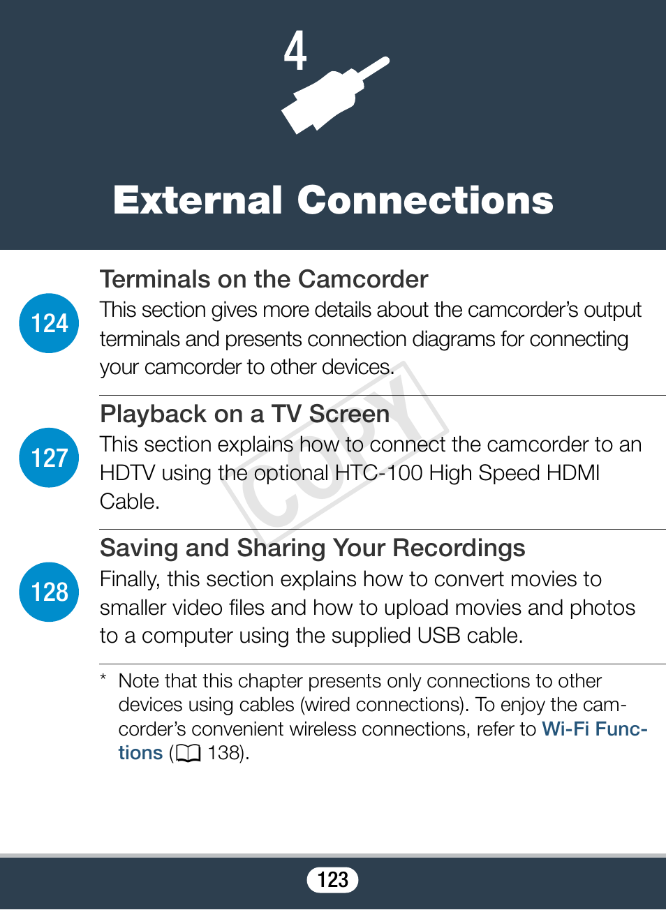 External connections, Cop y | Canon VIXIA mini User Manual | Page 123 / 253