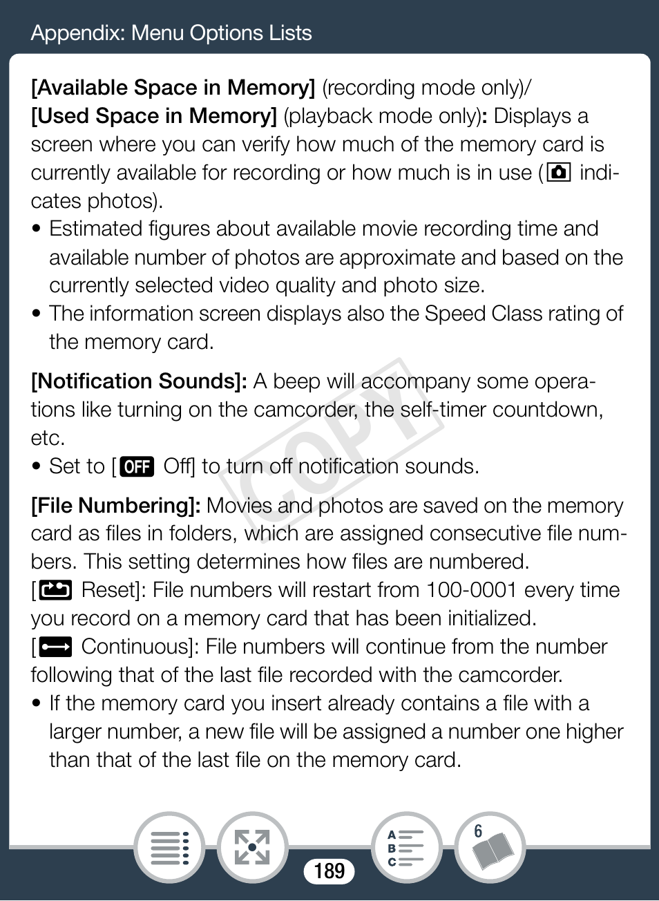 Cop y | Canon VIXIA mini User Manual | Page 189 / 253