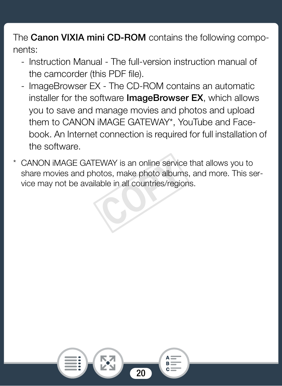 Cop y | Canon VIXIA mini User Manual | Page 20 / 253