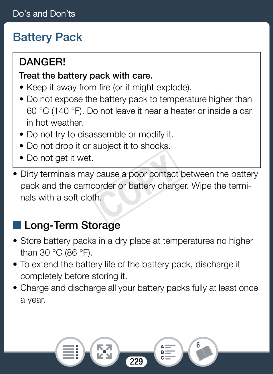 Battery pack, Cop y | Canon VIXIA mini User Manual | Page 229 / 253