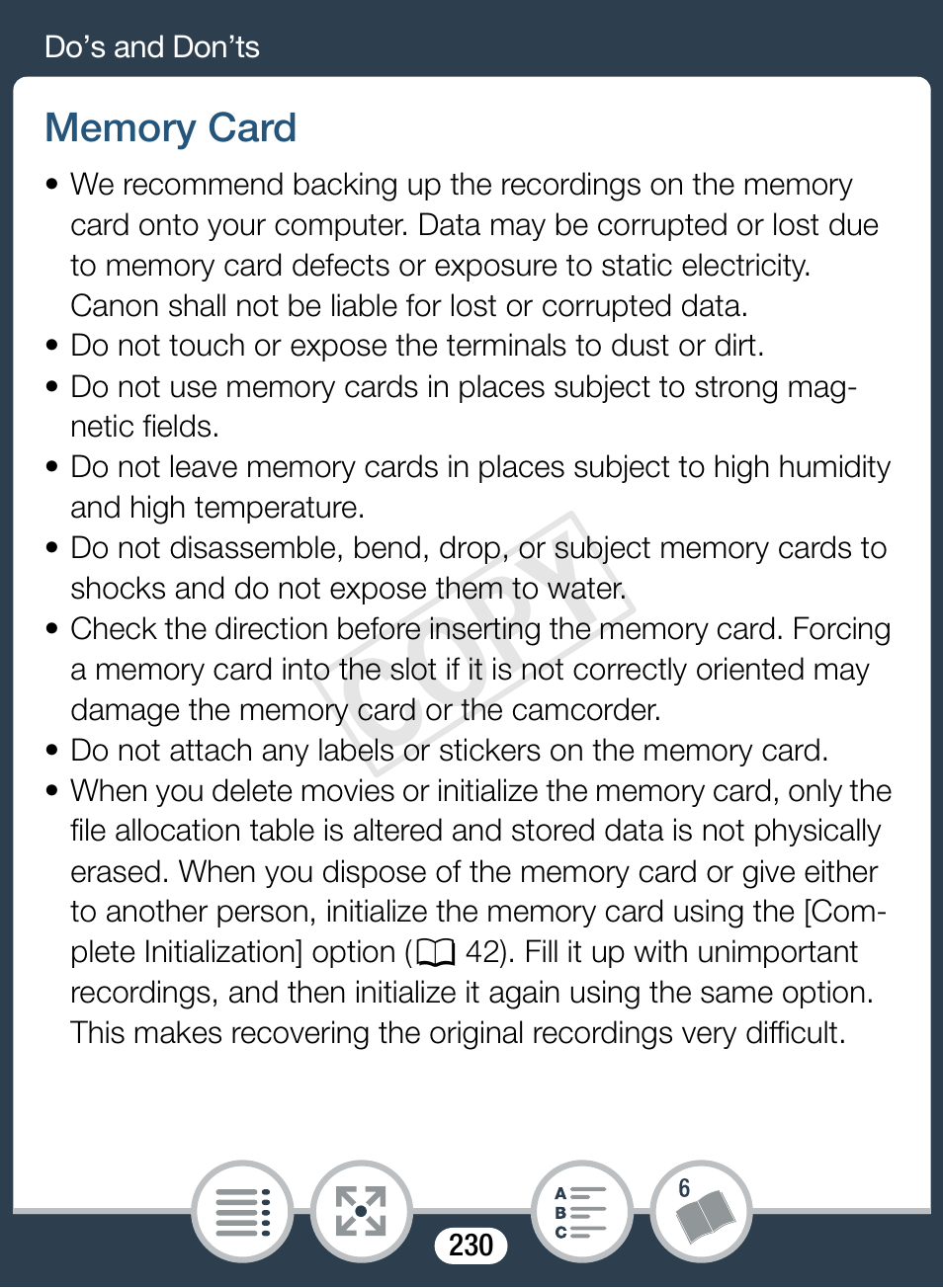 Memory card, Cop y | Canon VIXIA mini User Manual | Page 230 / 253