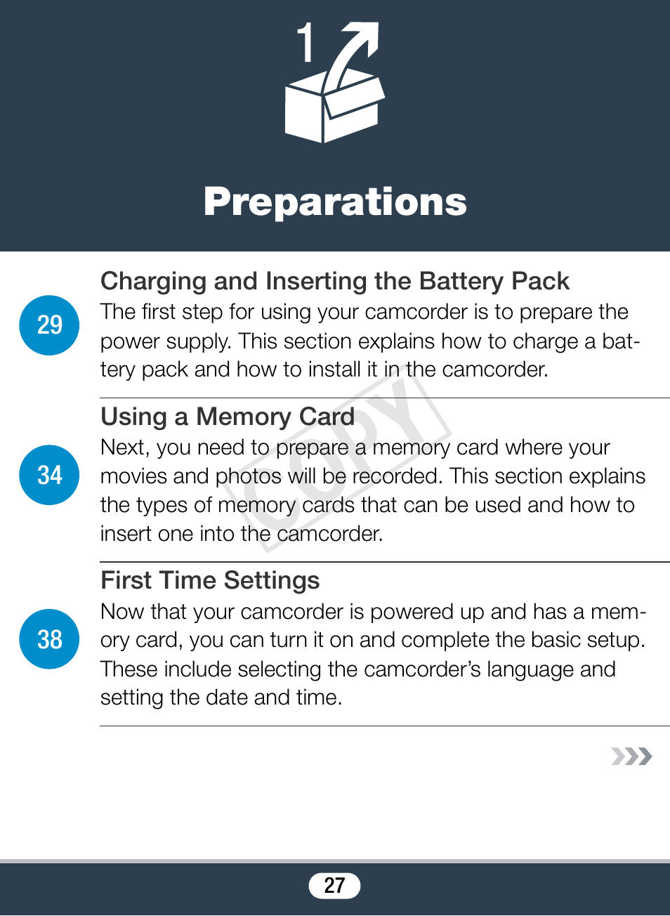 Preparations, Cop y | Canon VIXIA mini User Manual | Page 27 / 253