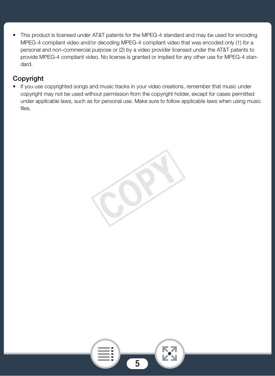 Cop y | Canon VIXIA mini User Manual | Page 5 / 253