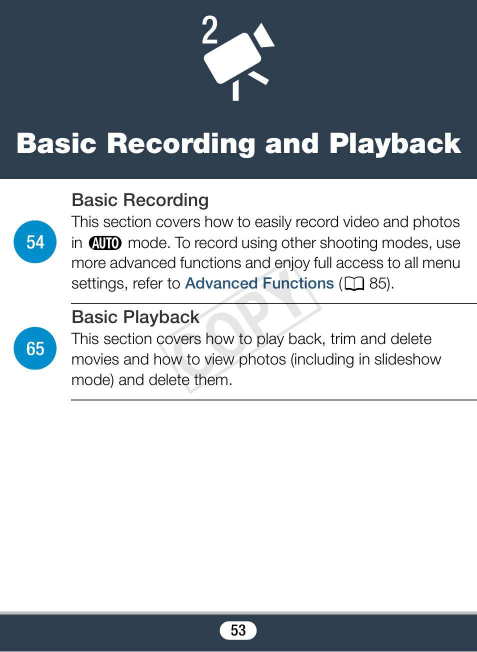 Basic recording and playback, Cop y | Canon VIXIA mini User Manual | Page 53 / 253