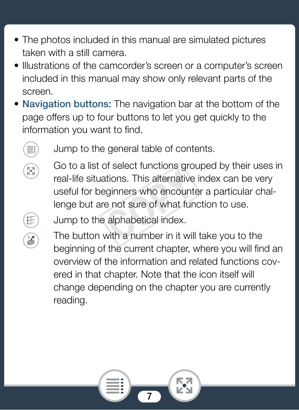 Cop y | Canon VIXIA mini User Manual | Page 7 / 253