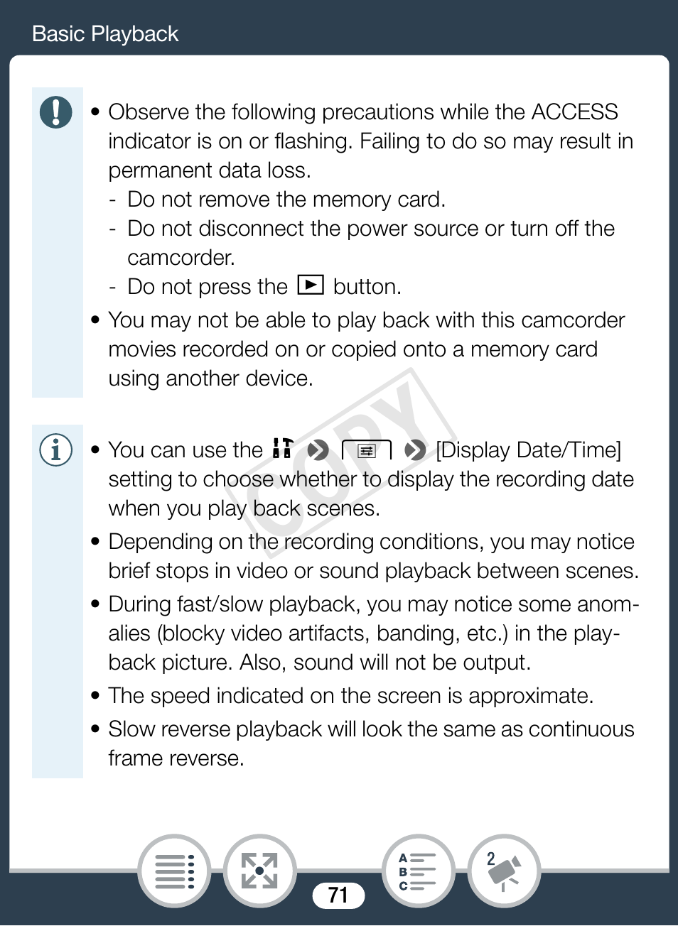 Cop y | Canon VIXIA mini User Manual | Page 71 / 253