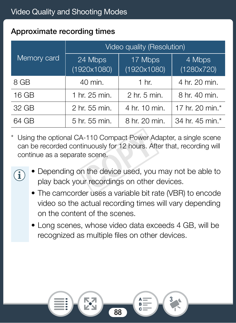 Cop y | Canon VIXIA mini User Manual | Page 88 / 253