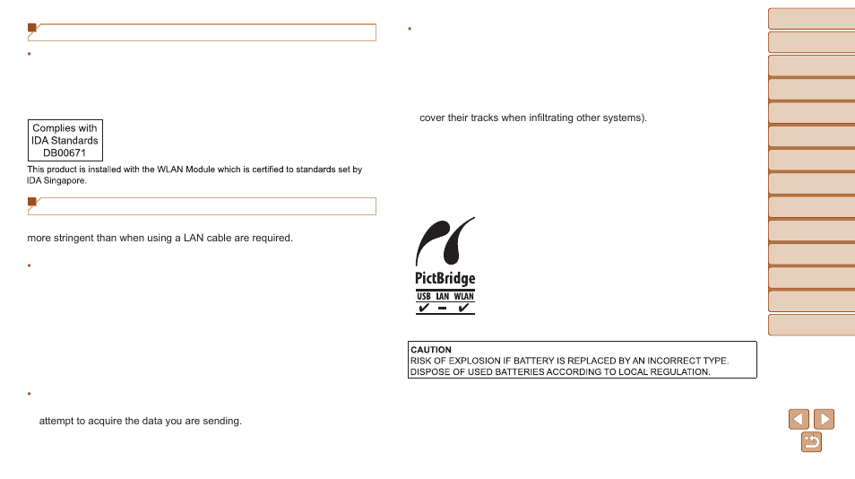 Radio wave interference precautions, Security precautions | Canon PowerShot SX700 HS User Manual | Page 195 / 198