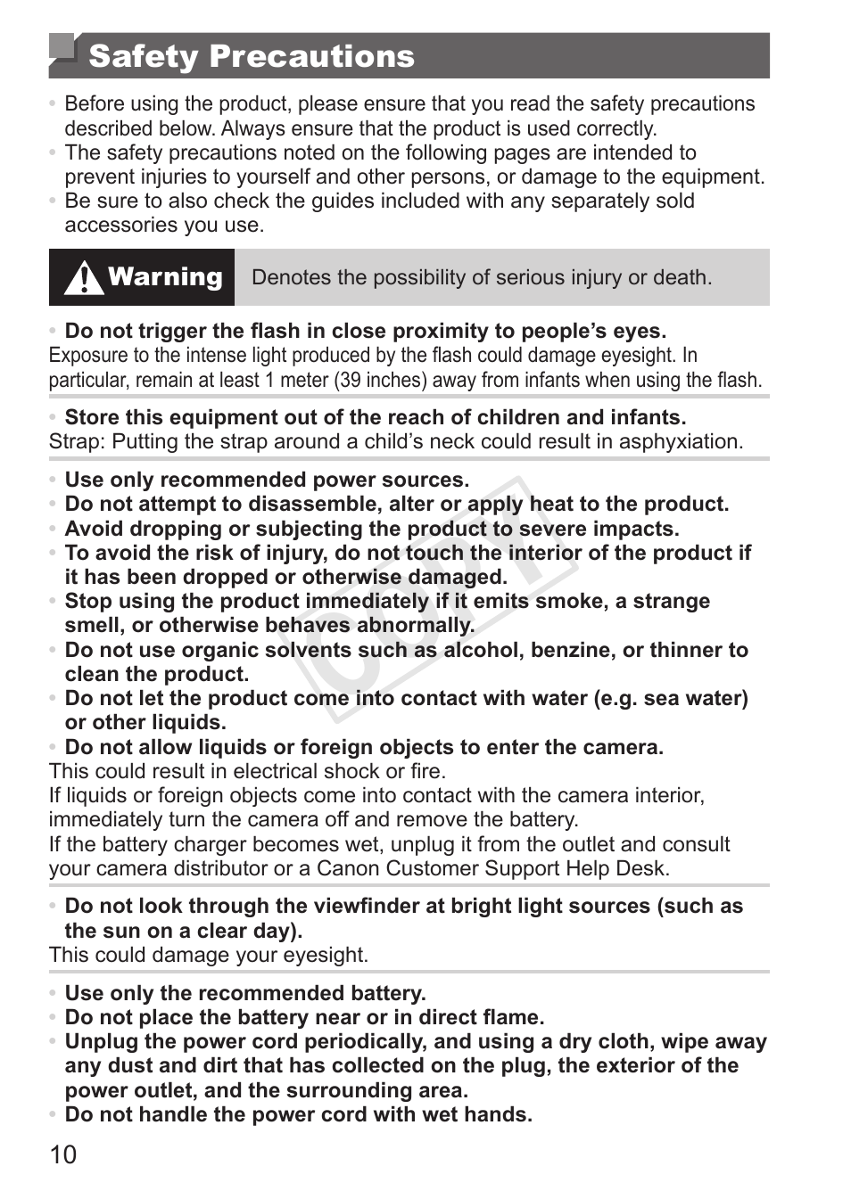 Safety precautions, Cop y | Canon PowerShot SX50 HS User Manual | Page 10 / 286