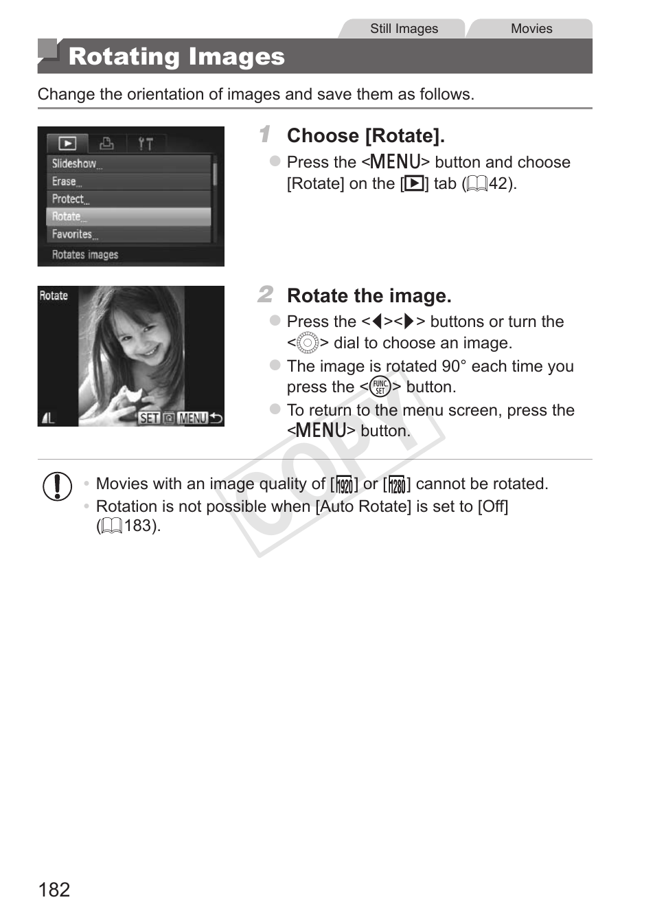 Rotating images, Cop y | Canon PowerShot SX50 HS User Manual | Page 182 / 286