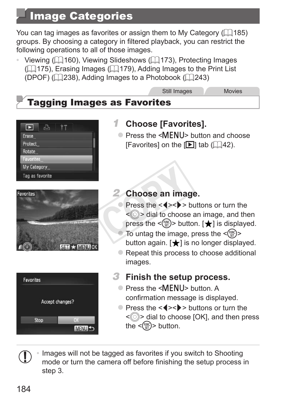 Image categories, Cop y | Canon PowerShot SX50 HS User Manual | Page 184 / 286