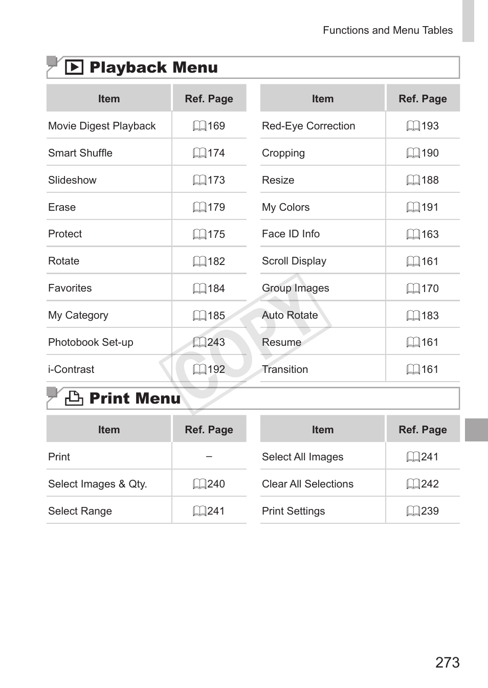 Cop y, 1 playback menu, 2 print menu | Canon PowerShot SX50 HS User Manual | Page 273 / 286