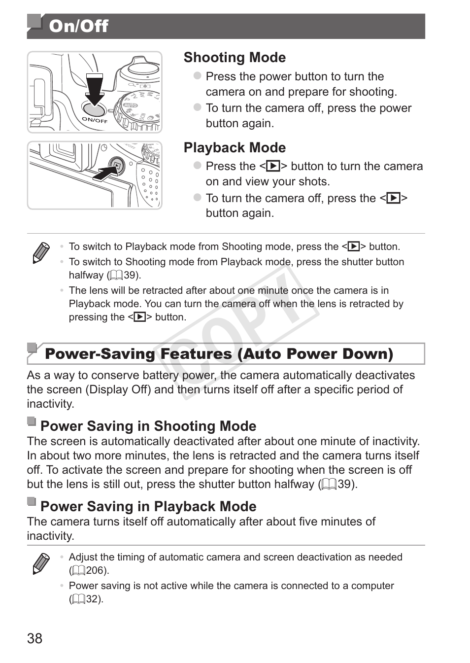 On/off, Cop y | Canon PowerShot SX50 HS User Manual | Page 38 / 286