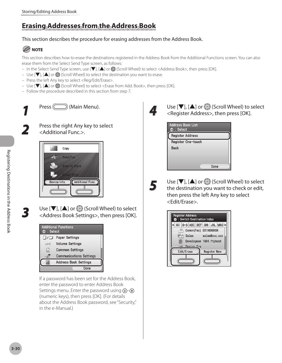 Erasing addresses from the address book, Erasing addresses from the address book -30 | Canon Color imageCLASS MF9280Cdn User Manual | Page 113 / 548