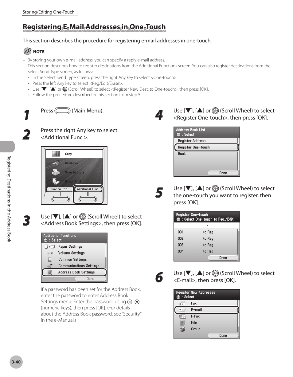 Registering e-mail addresses in one-touch, Registering e-mail addresses in one-touch -40 | Canon Color imageCLASS MF9280Cdn User Manual | Page 123 / 548