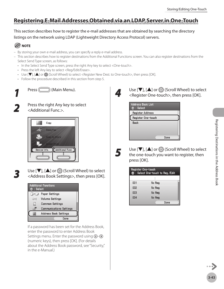 Registering e-mail addresses obtained via an, Ldap server in one-touch -43 | Canon Color imageCLASS MF9280Cdn User Manual | Page 126 / 548