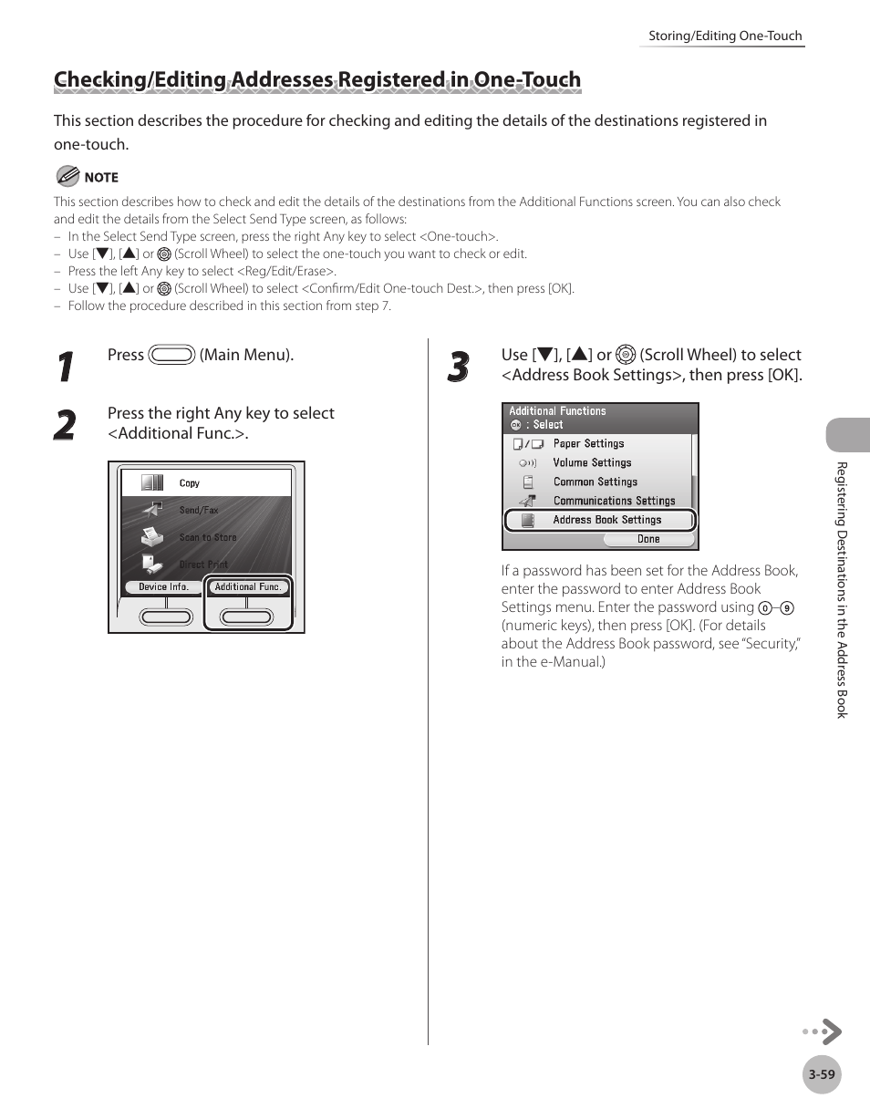 Checking/editing addresses registered in one-touch, Checking/editing addresses registered in, One-touch -59 | Canon Color imageCLASS MF9280Cdn User Manual | Page 142 / 548