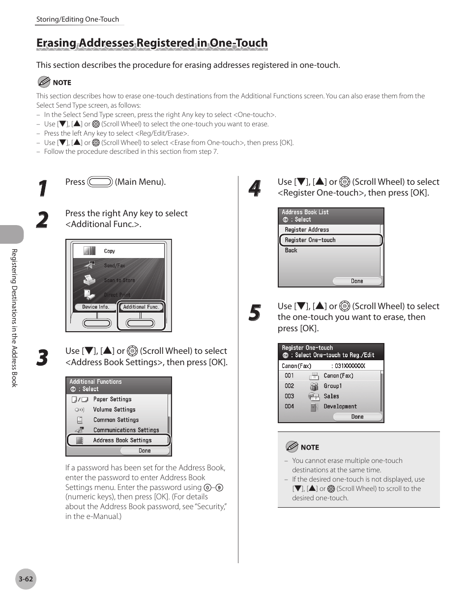 Erasing addresses registered in one-touch, Erasing addresses registered in one-touch -62 | Canon Color imageCLASS MF9280Cdn User Manual | Page 145 / 548