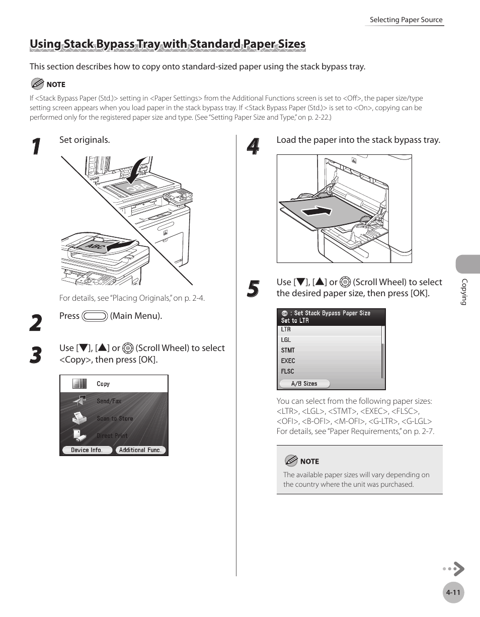 Using stack bypass tray with standard paper sizes | Canon Color imageCLASS MF9280Cdn User Manual | Page 158 / 548