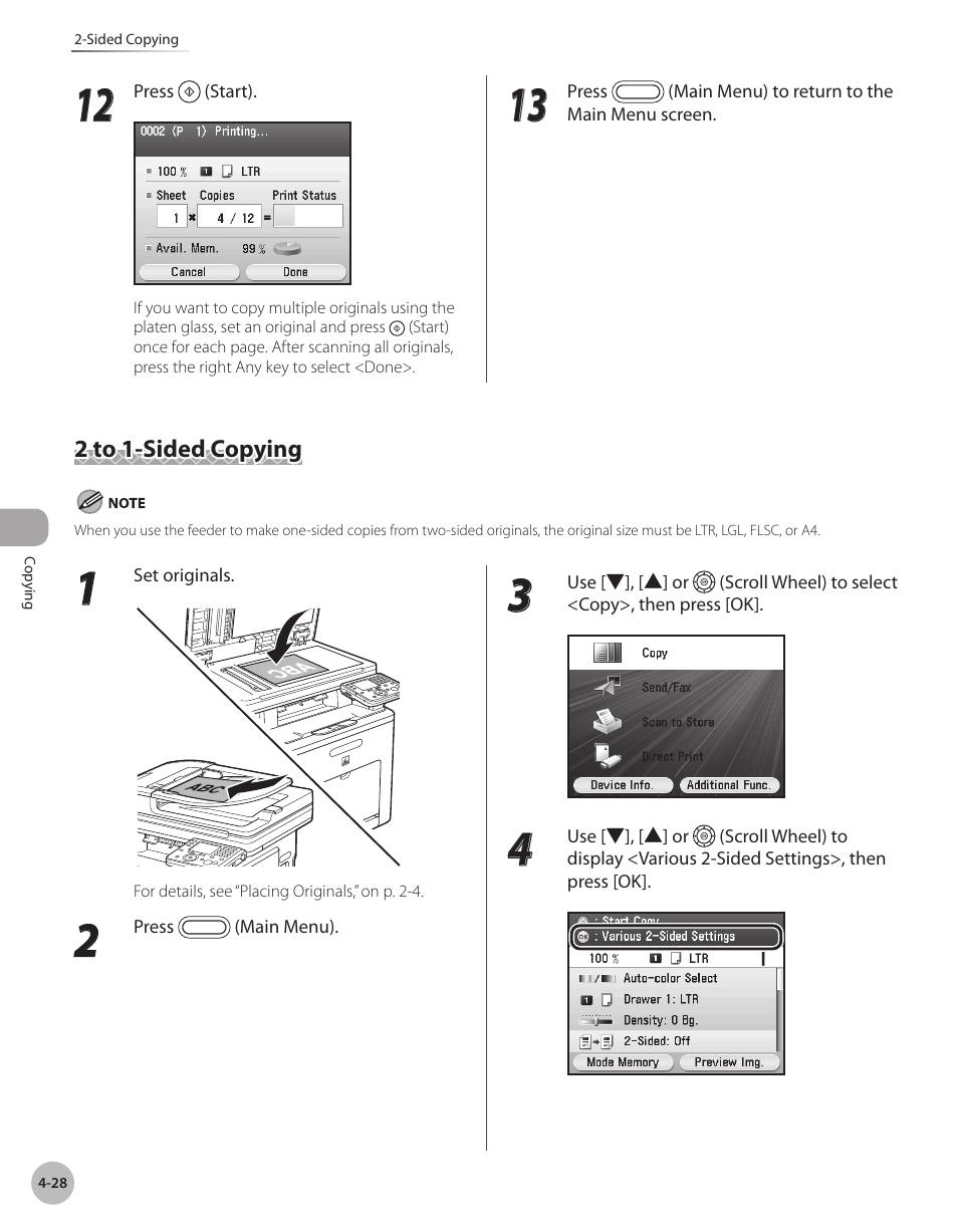 2 to 1-sided copying, 2 to 1-sided copying -28 | Canon Color imageCLASS MF9280Cdn User Manual | Page 175 / 548