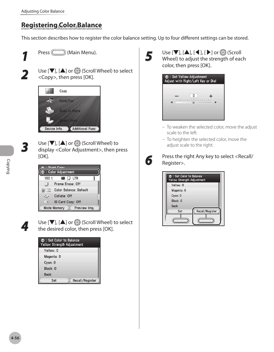 Registering color balance, Registering color balance -56 | Canon Color imageCLASS MF9280Cdn User Manual | Page 203 / 548