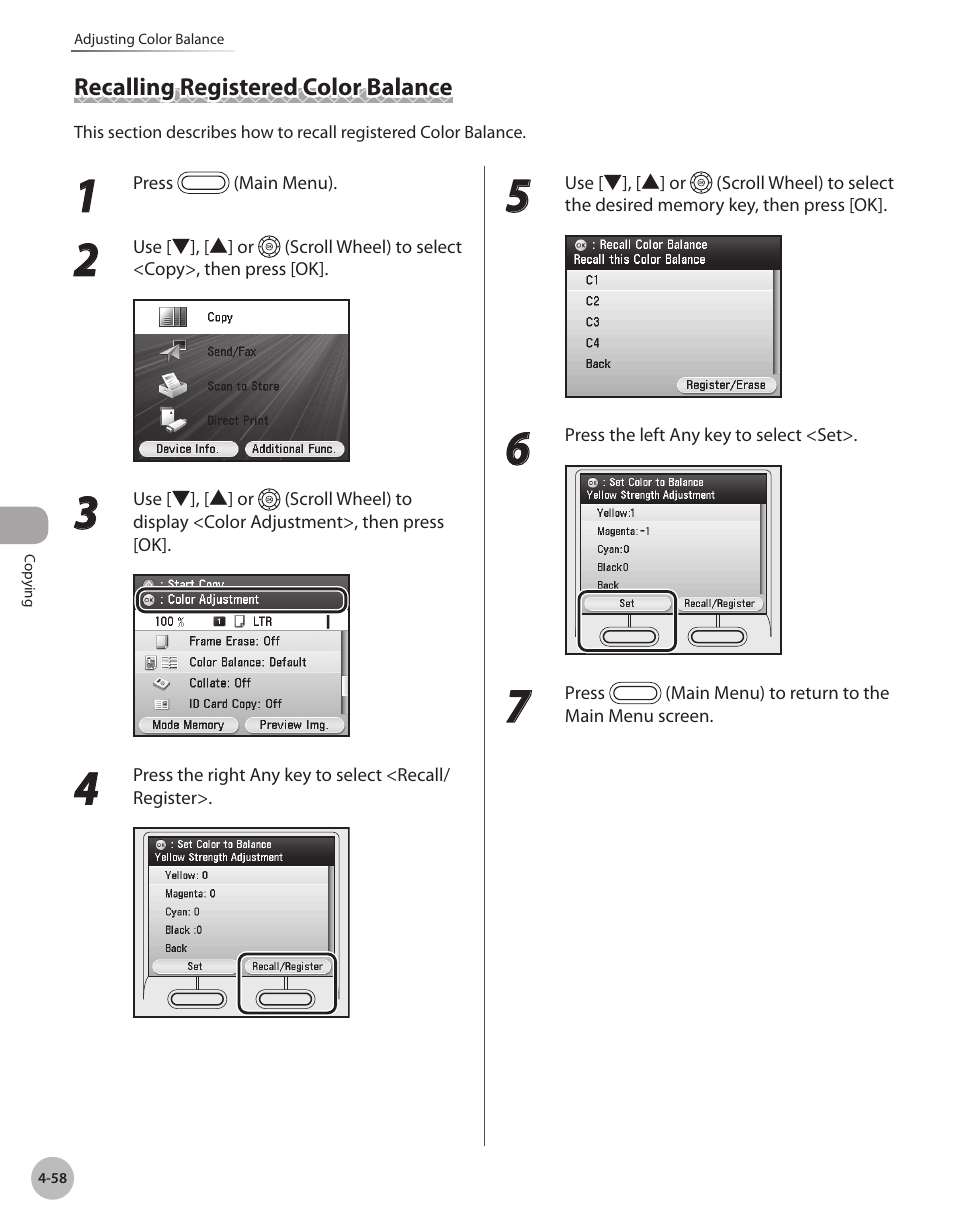 Recalling registered color balance, Recalling registered color balance -58 | Canon Color imageCLASS MF9280Cdn User Manual | Page 205 / 548