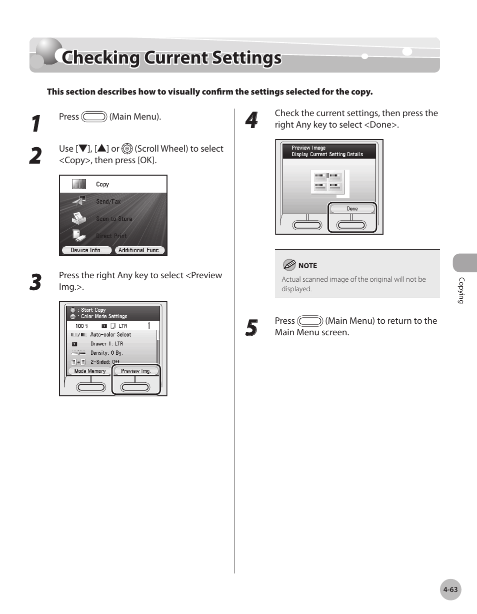 Checking current settings, Checkng current settngs -63, Checking current settings -63 | Canon Color imageCLASS MF9280Cdn User Manual | Page 210 / 548
