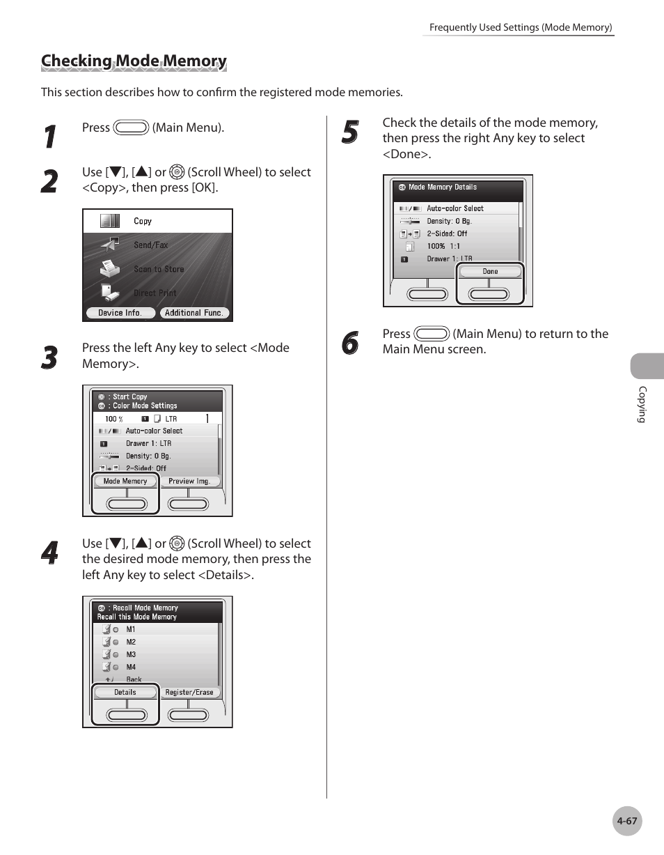 Checking mode memory, Checking mode memory -67 | Canon Color imageCLASS MF9280Cdn User Manual | Page 214 / 548