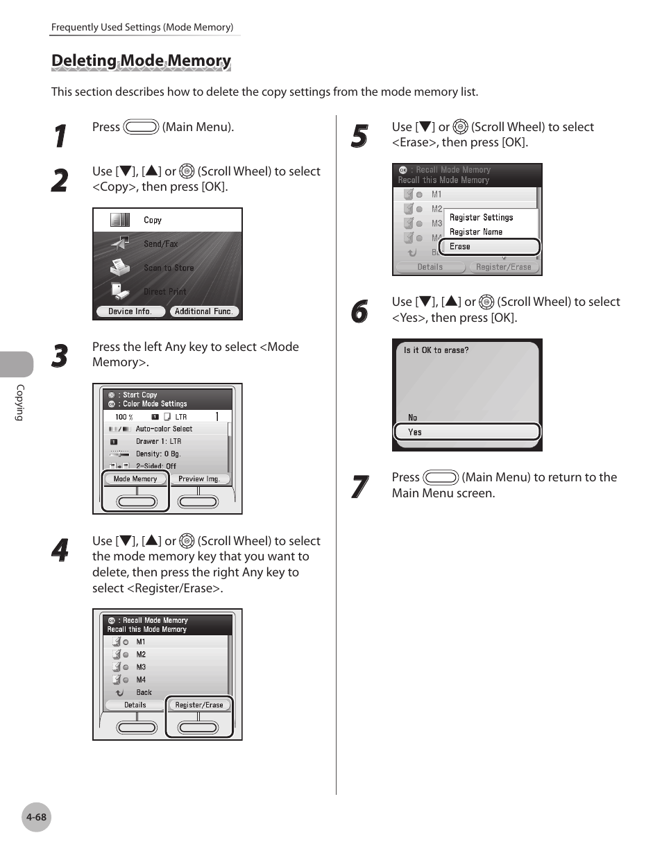 Deleting mode memory, Deleting mode memory -68 | Canon Color imageCLASS MF9280Cdn User Manual | Page 215 / 548
